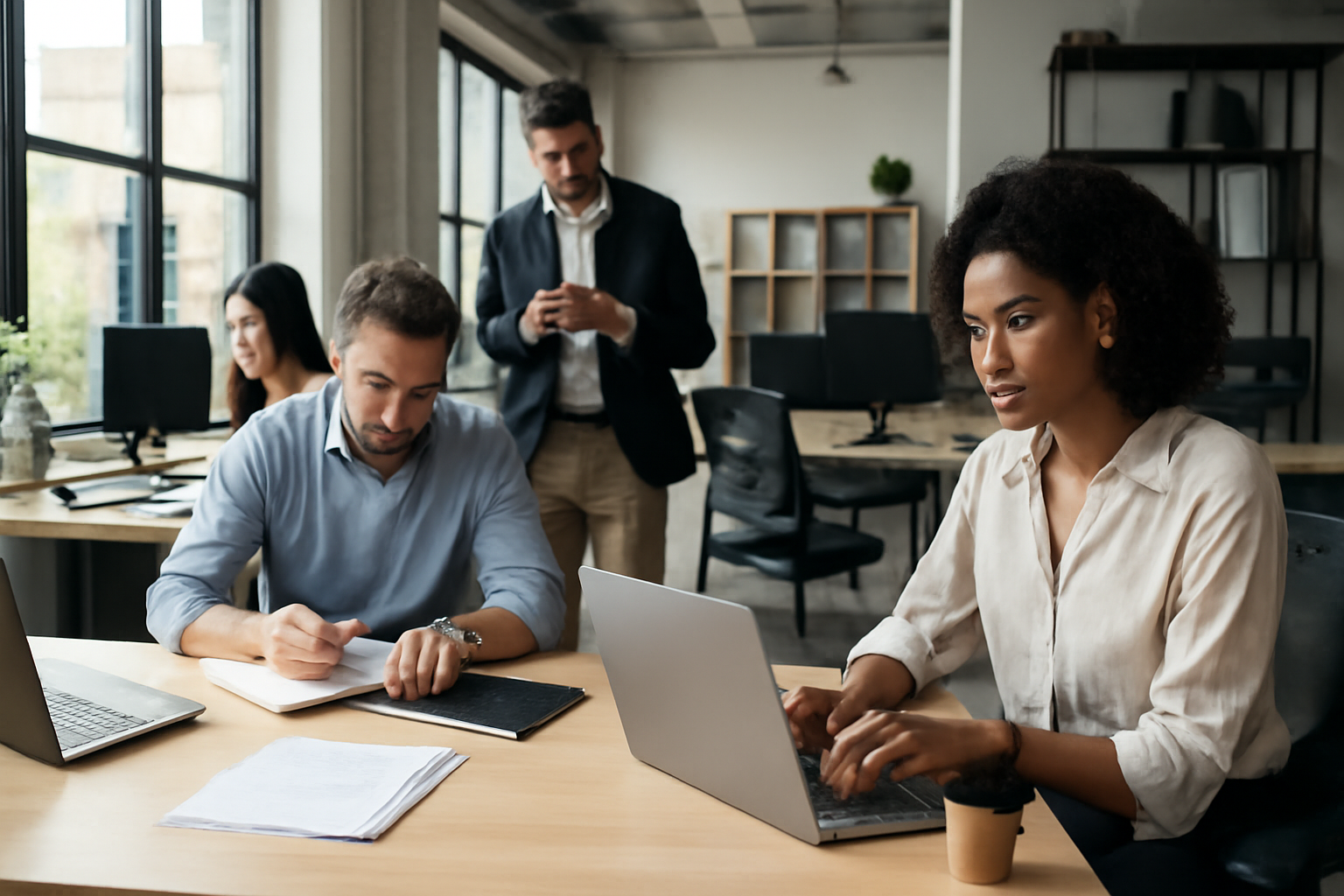 Office workers in a modern workspace
