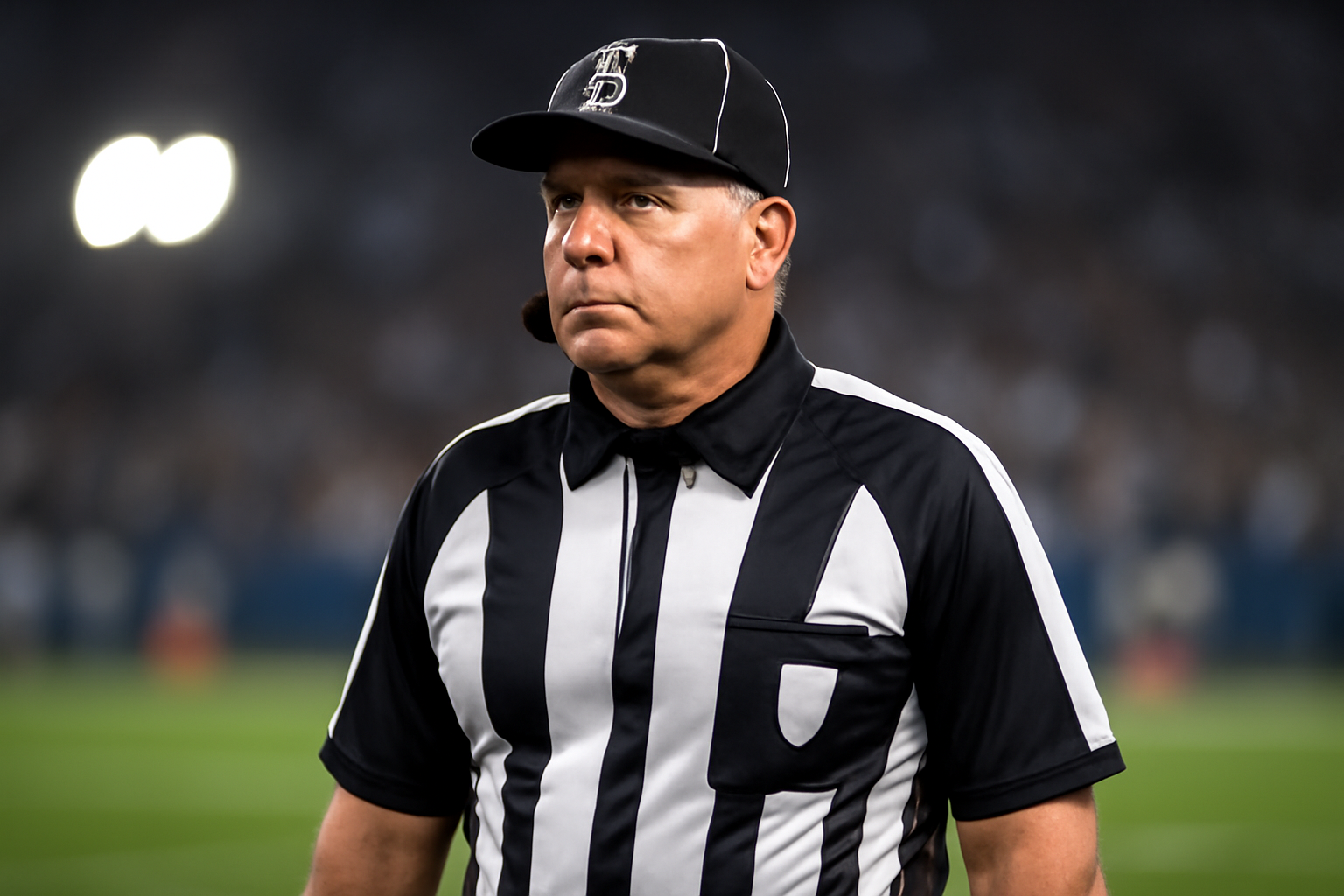 NFL line judge signaling on the field during a Cardinals-Giants game