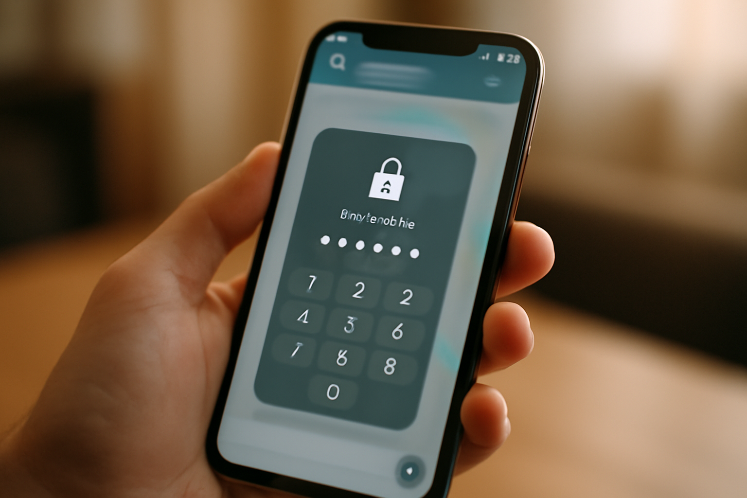 Smartphone screen showing a chat app lock icon with a PIN entry prompt