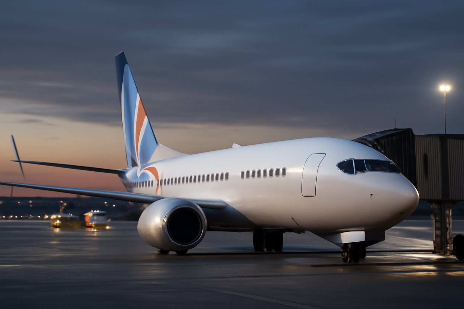 A FlyDubai commercial jet on a tarmac with emergency vehicles nearby