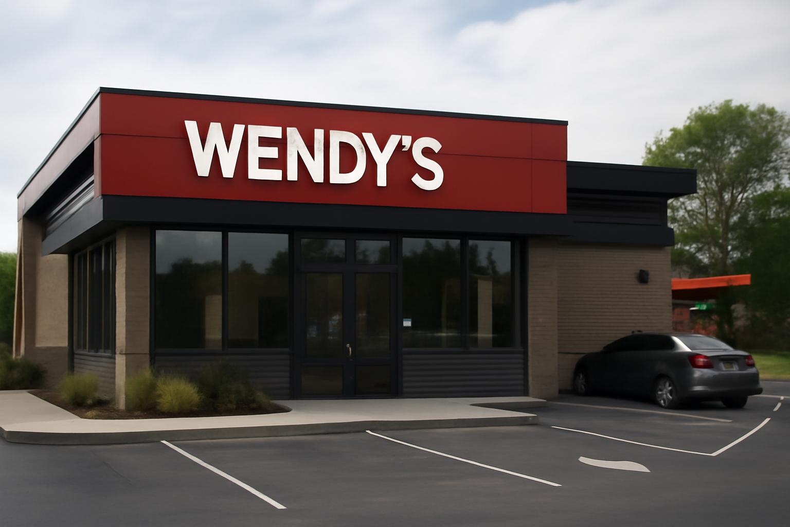 Wendy's fast food restaurant storefront with drive-through sign