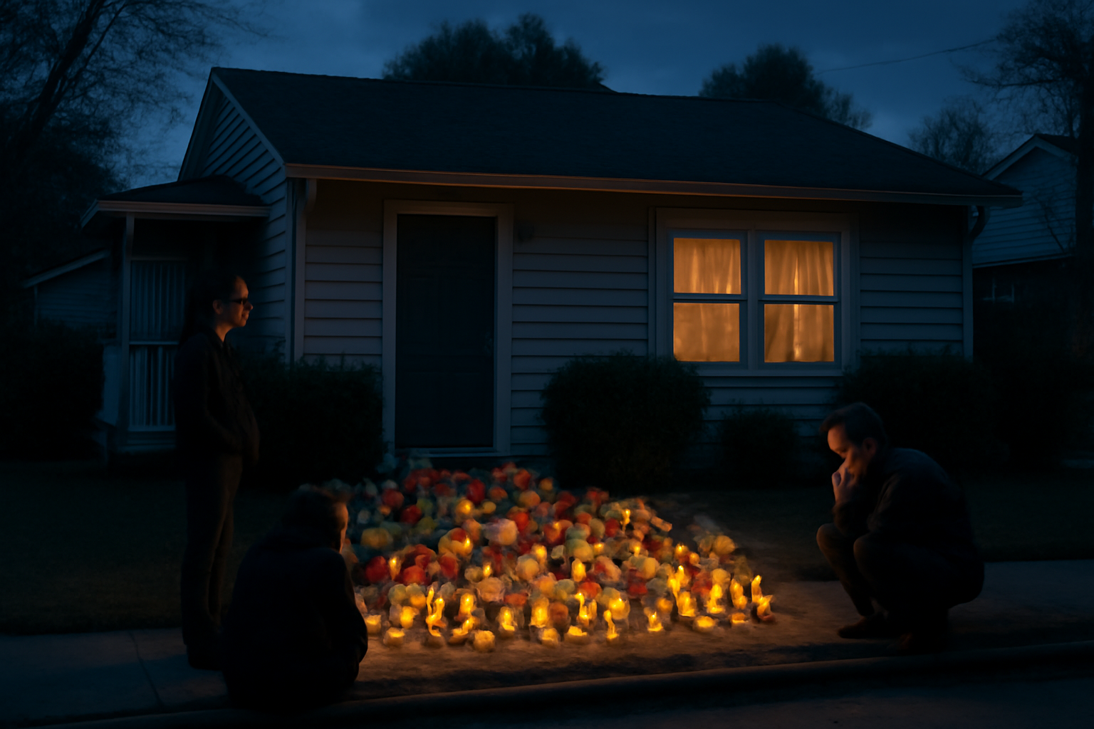 Flowers and candles left outside a home in Erie, Pennsylvania after a mass shooting