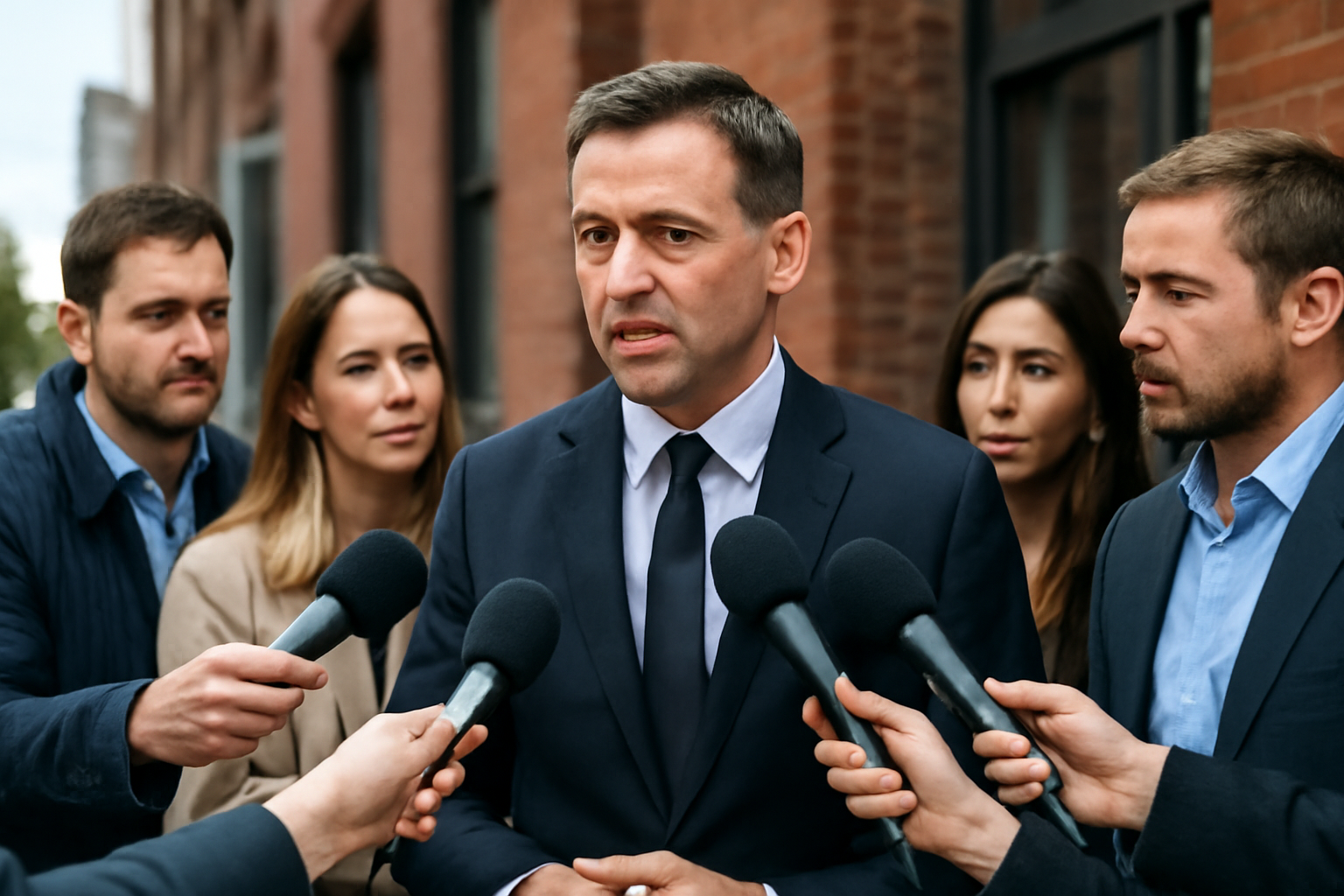 Vice President JD Vance speaking to a group of reporters outside a campaign stop in Cincinnati