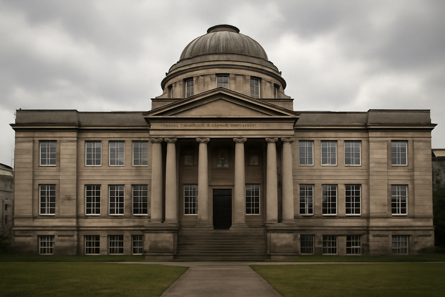 Exterior view of a UK university research building under overcast London sky