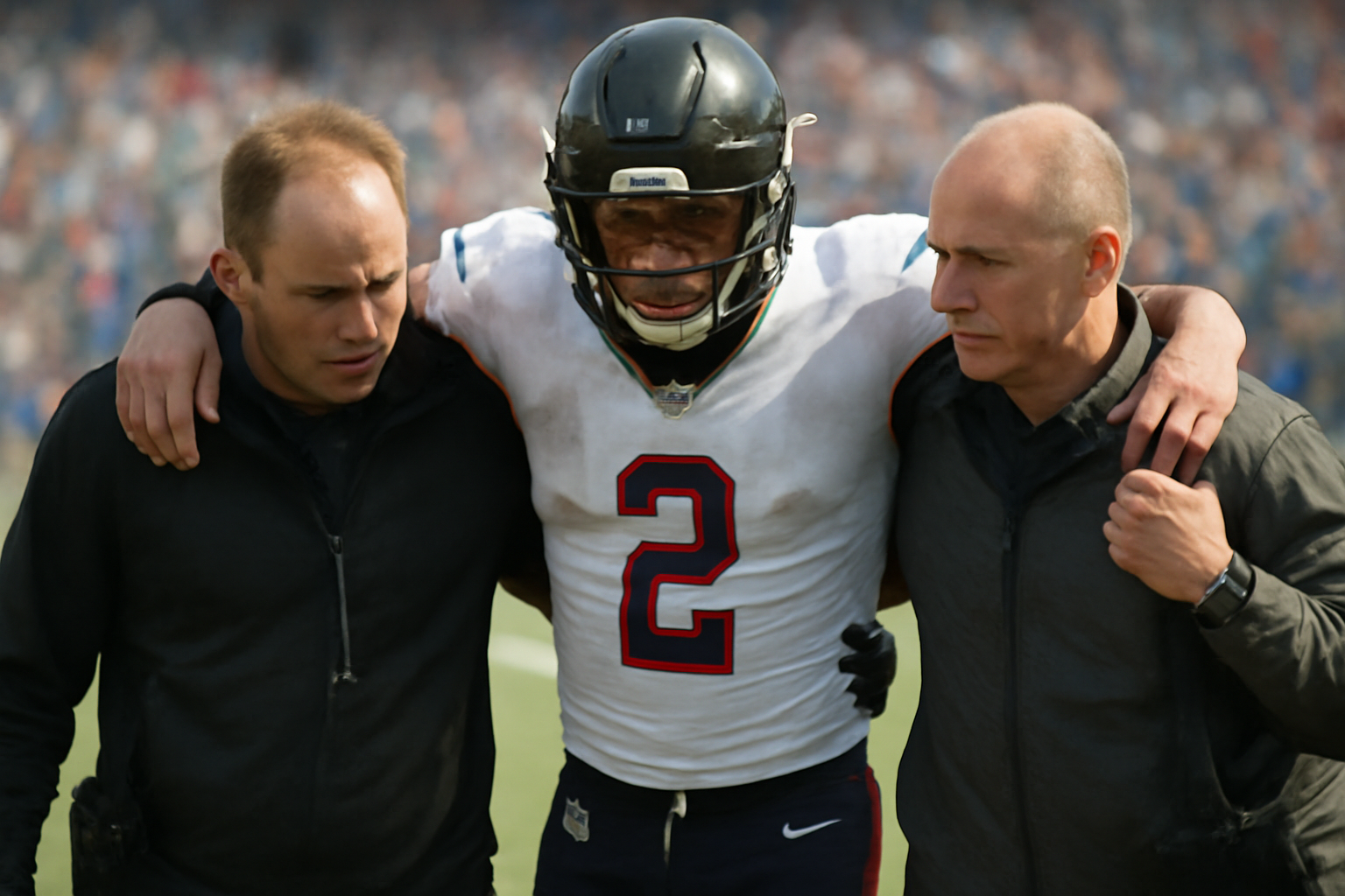DJ Moore being helped off the field during a game