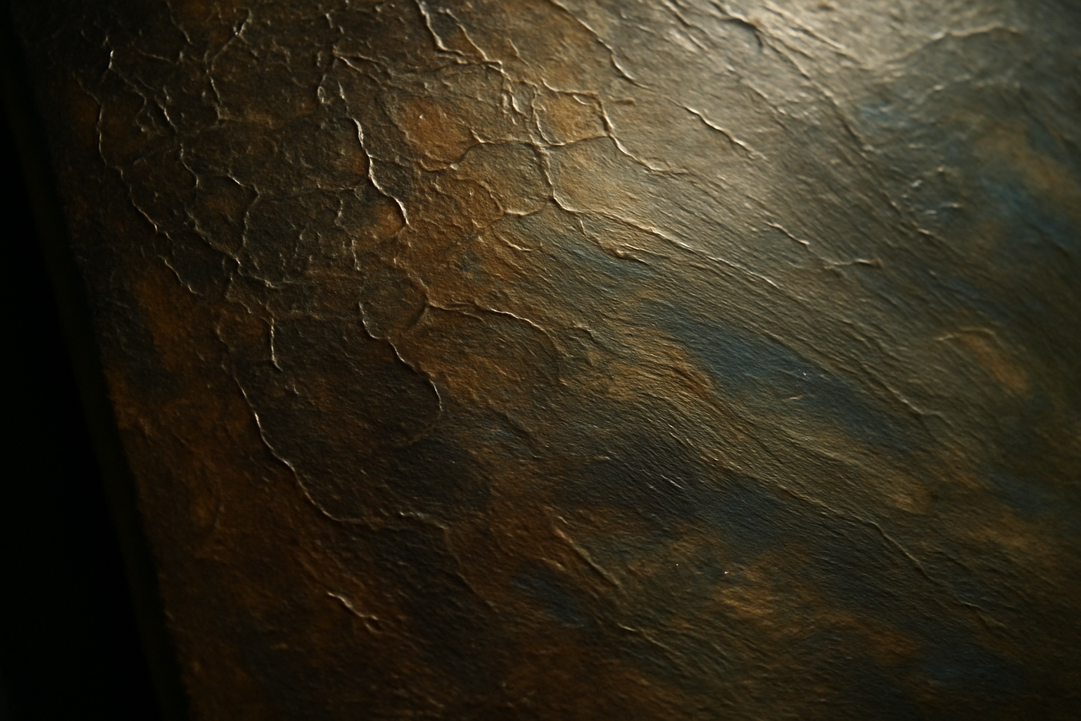 Close-up of a Renaissance-era oil painting surface under raking light showing brushwork texture