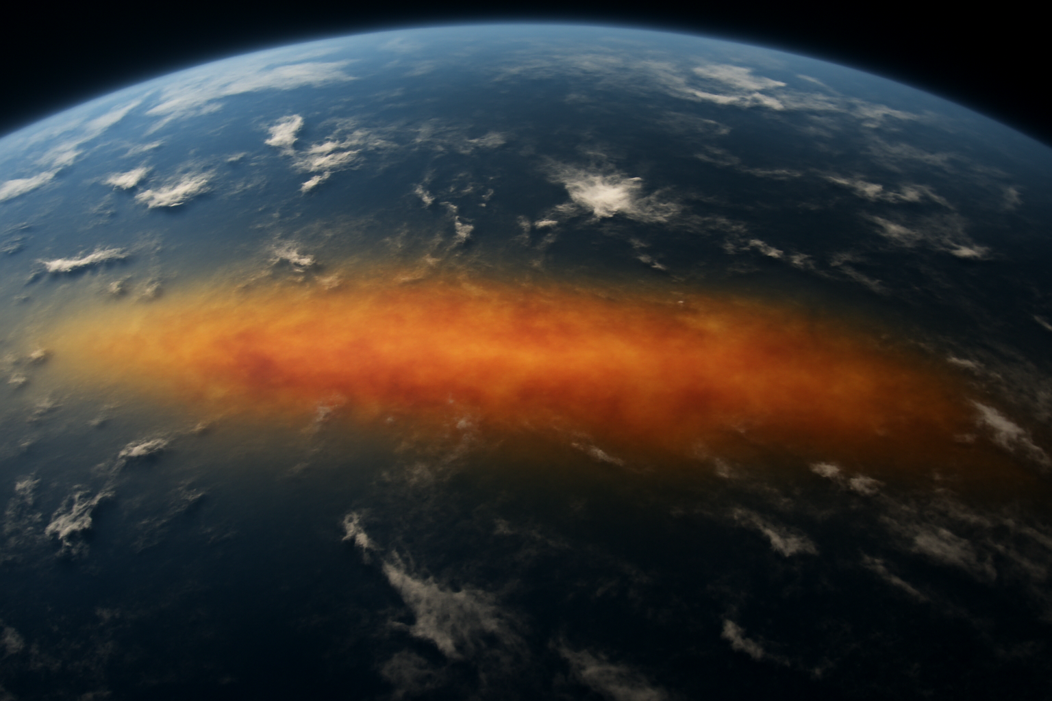 Satellite view of warm ocean water spreading across the tropical Pacific