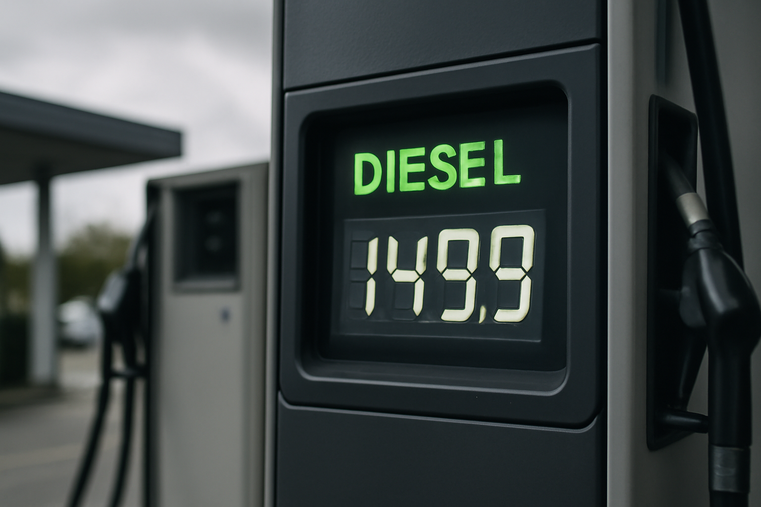 A diesel pump display showing a price above two pounds per litre at a UK fuel station