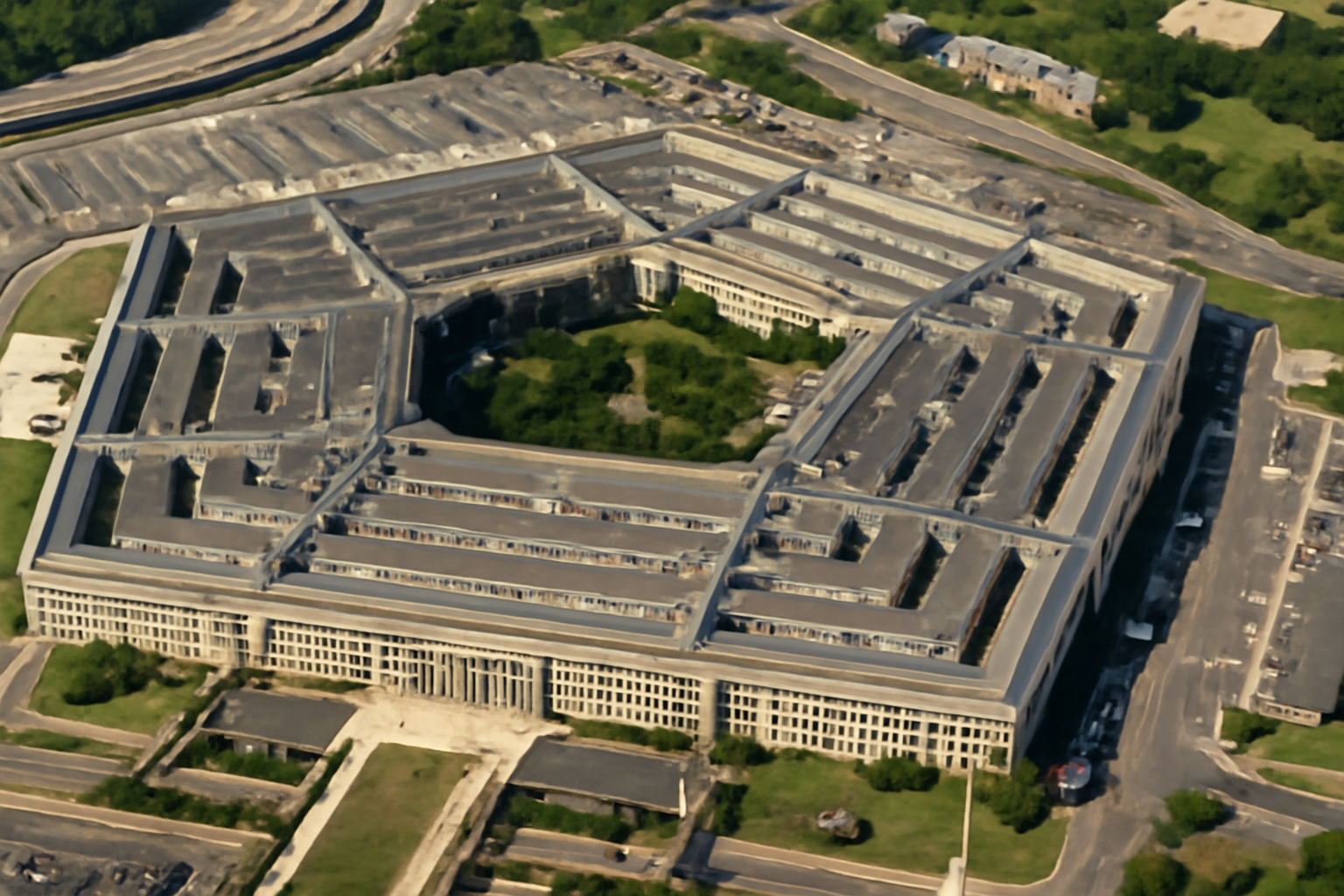 Pentagon building exterior viewed from the air under a clear sky