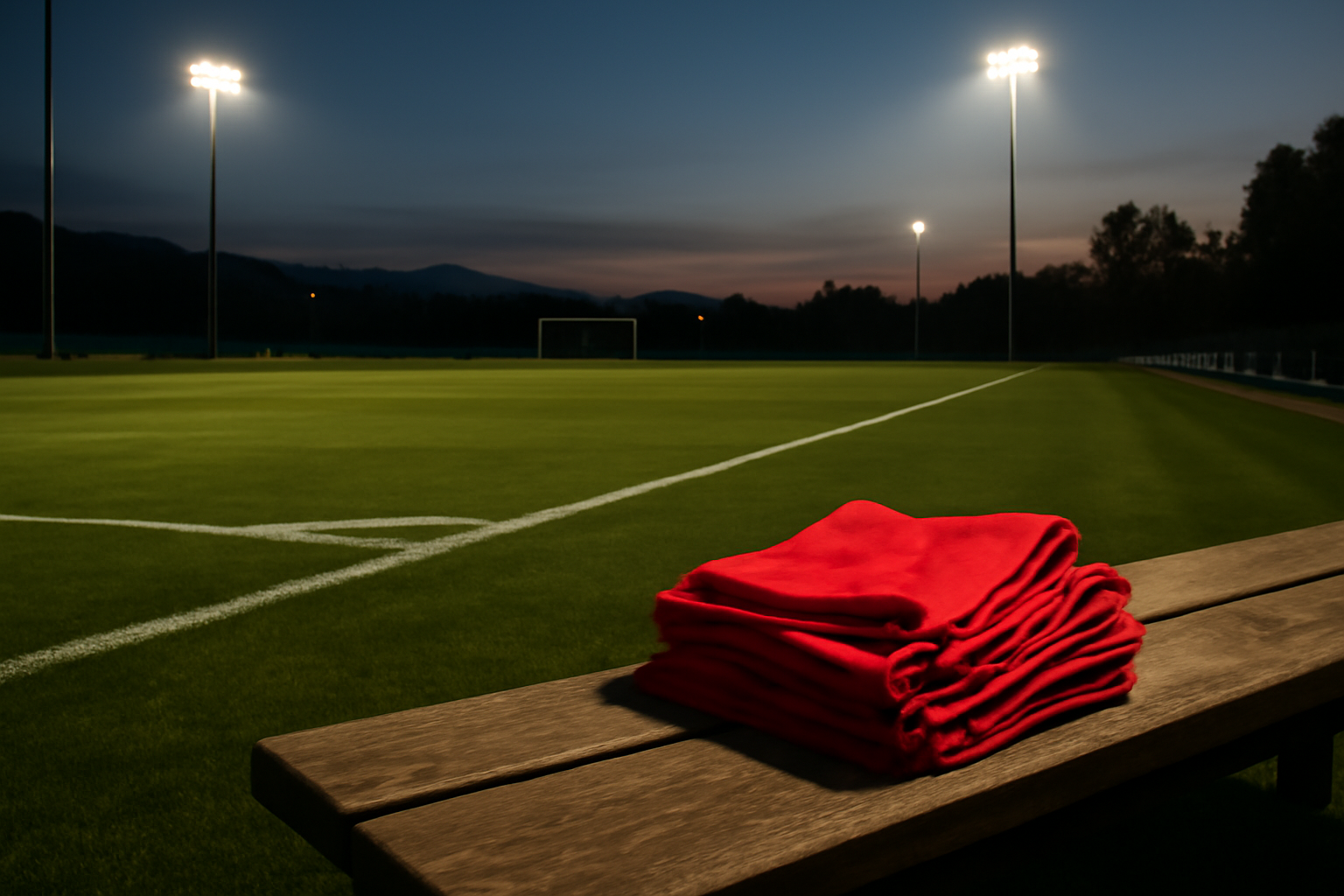 Switzerland national team captain's armband on a training pitch with an empty midfield position