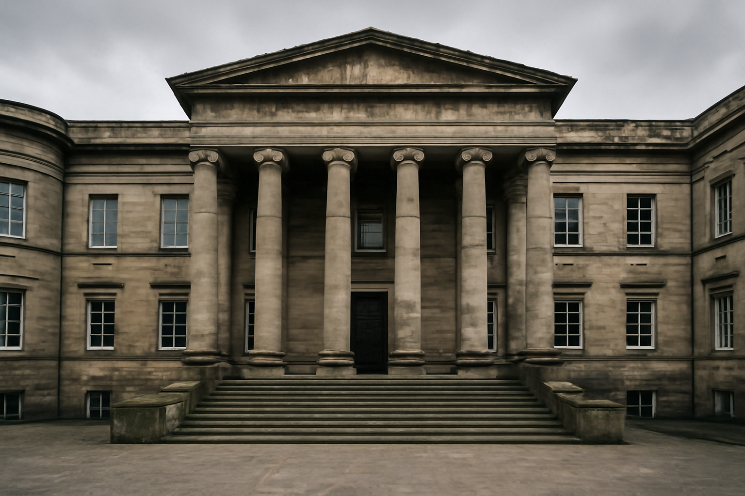 Exterior of a Scottish courthouse building under overcast sky