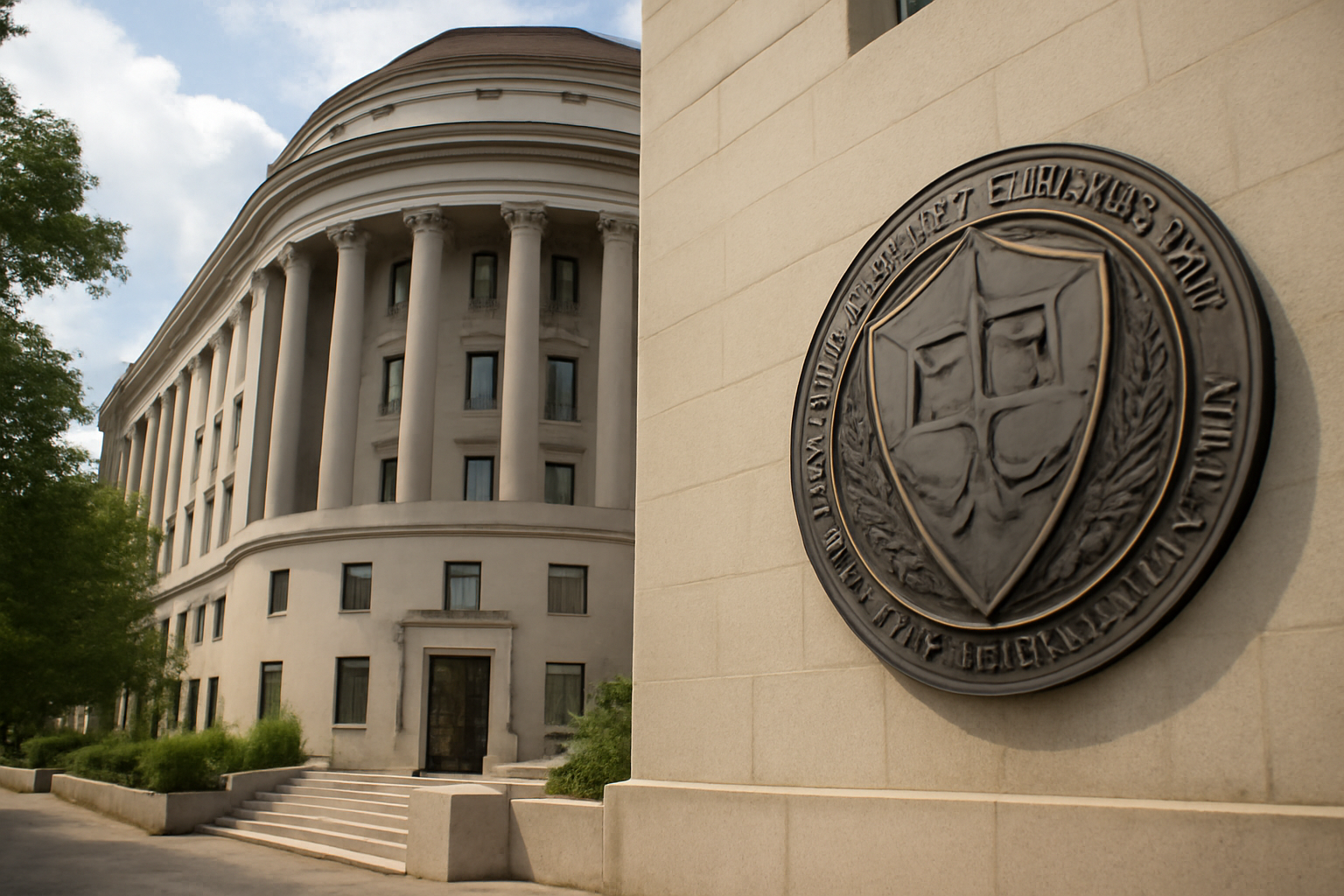 Federal Trade Commission building exterior with agency seal visible near entrance