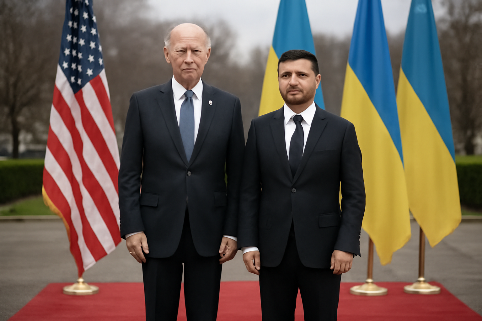 Russian President Vladimir Putin and U.S. President Donald Trump stand side by side at a diplomatic summit
