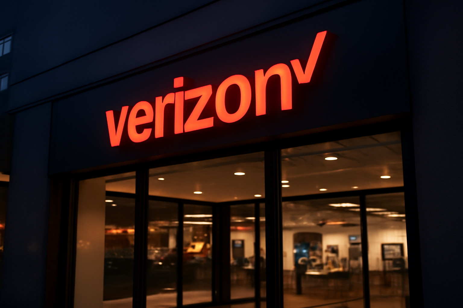 Verizon retail store storefront with 5G signage displayed outside