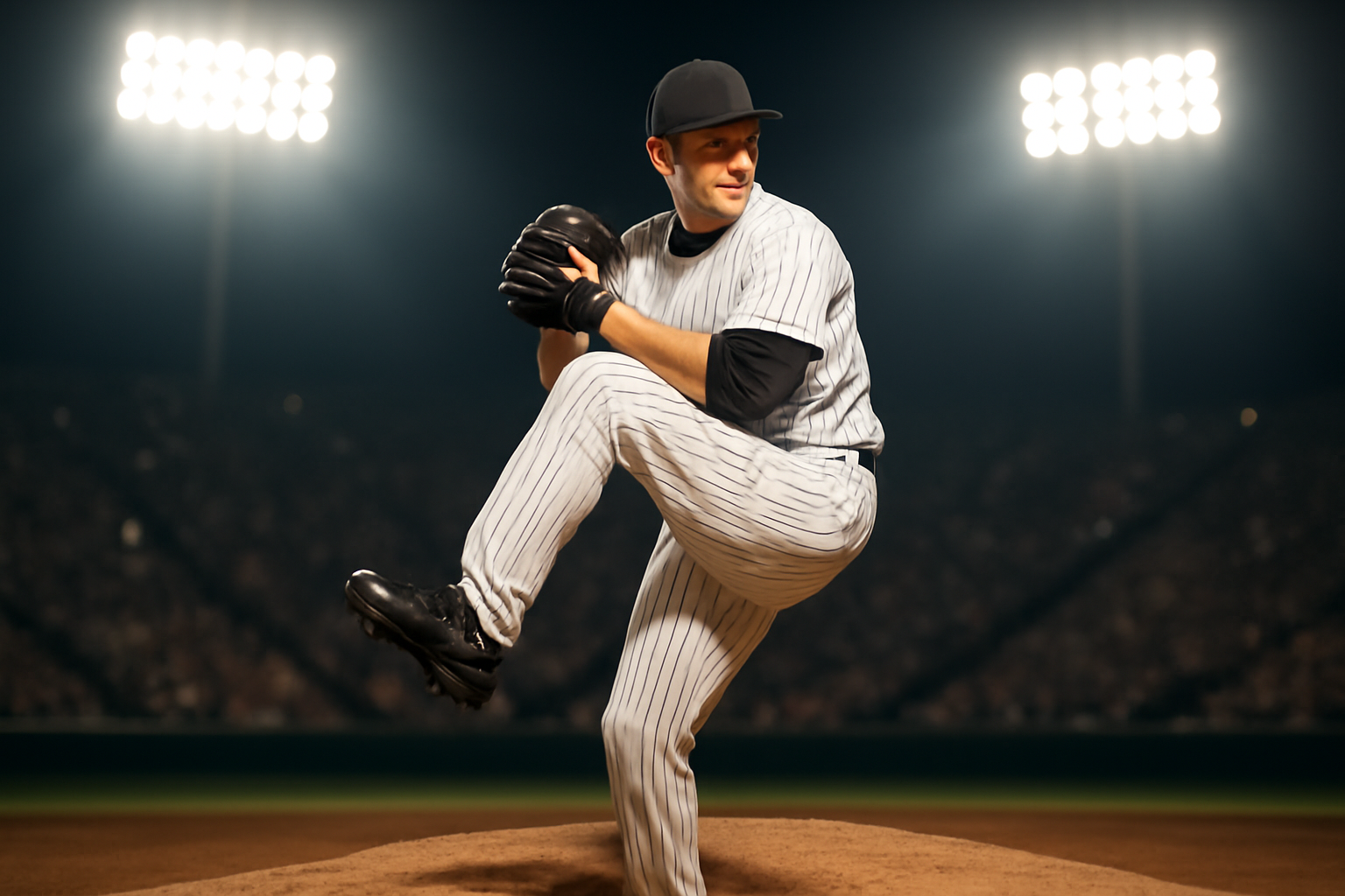 A Yankees starting pitcher winds up on the mound at Yankee Stadium during a postseason game