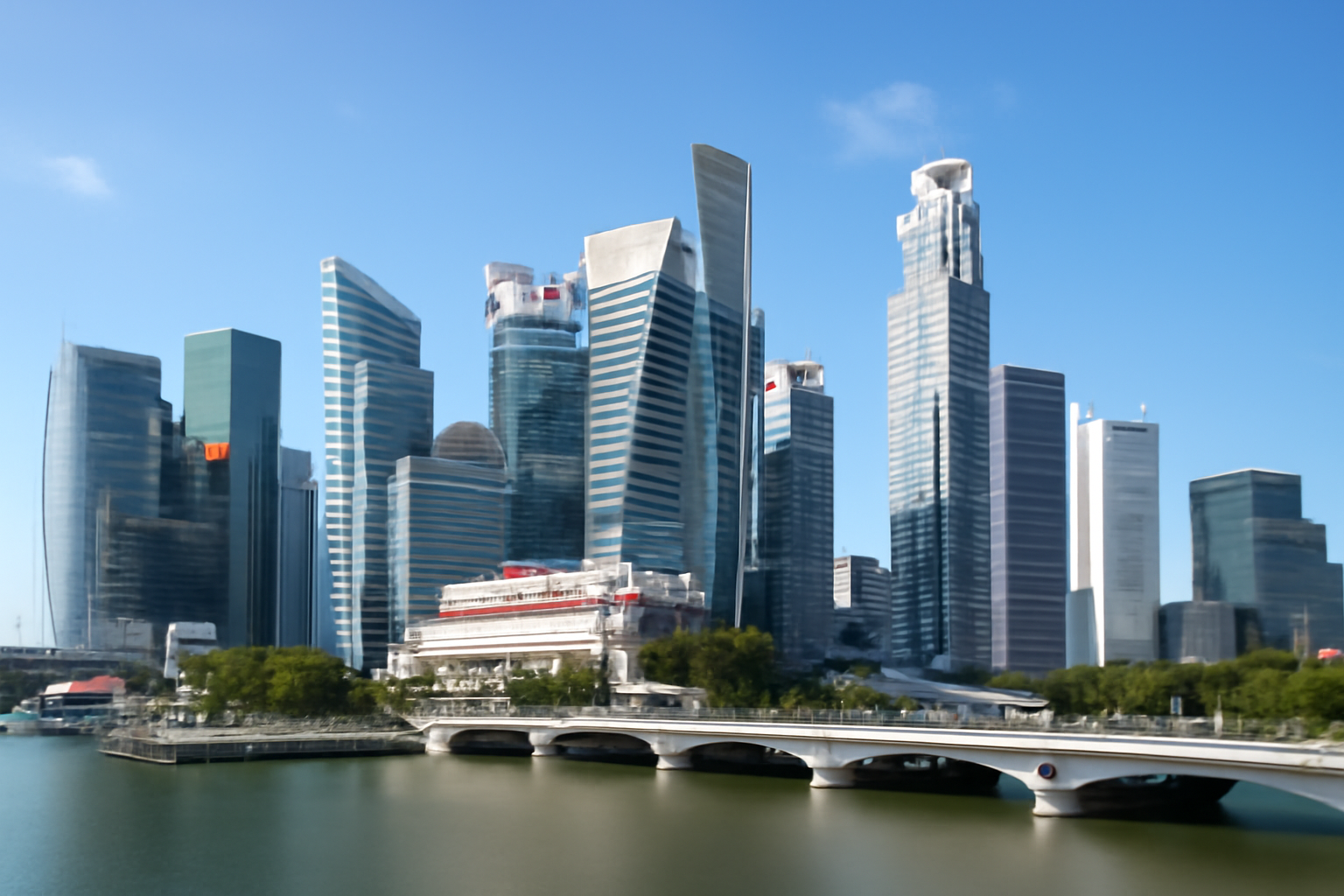 Singapore skyline with the Monetary Authority of Singapore building and financial district towers under daylight