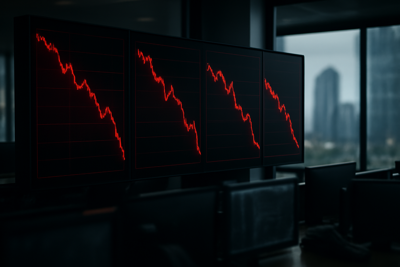 Electronic ticker board showing a sharp red decline in Indonesian stock prices
