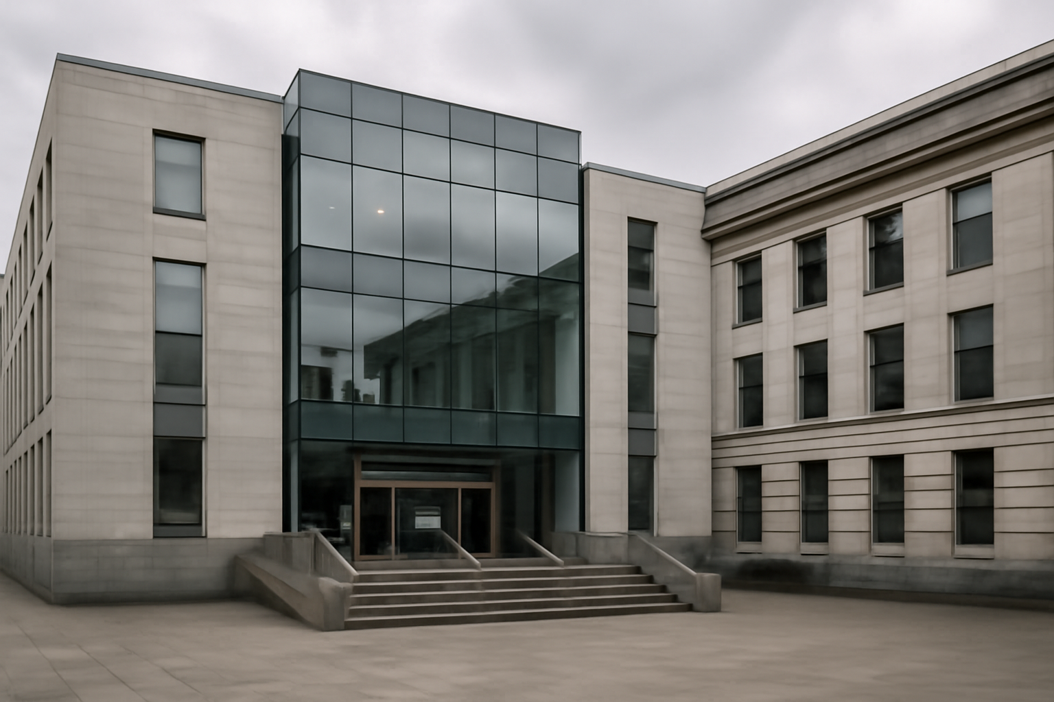 Exterior of a UK tax tribunal building with a commodities trading company signage nearby