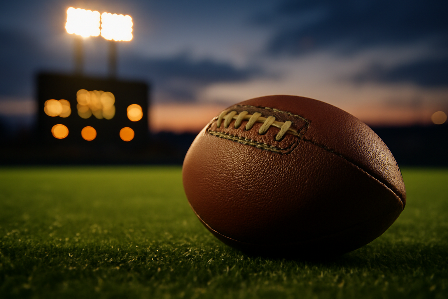 Football on a stadium field with a sportsbook betting slip overlay
