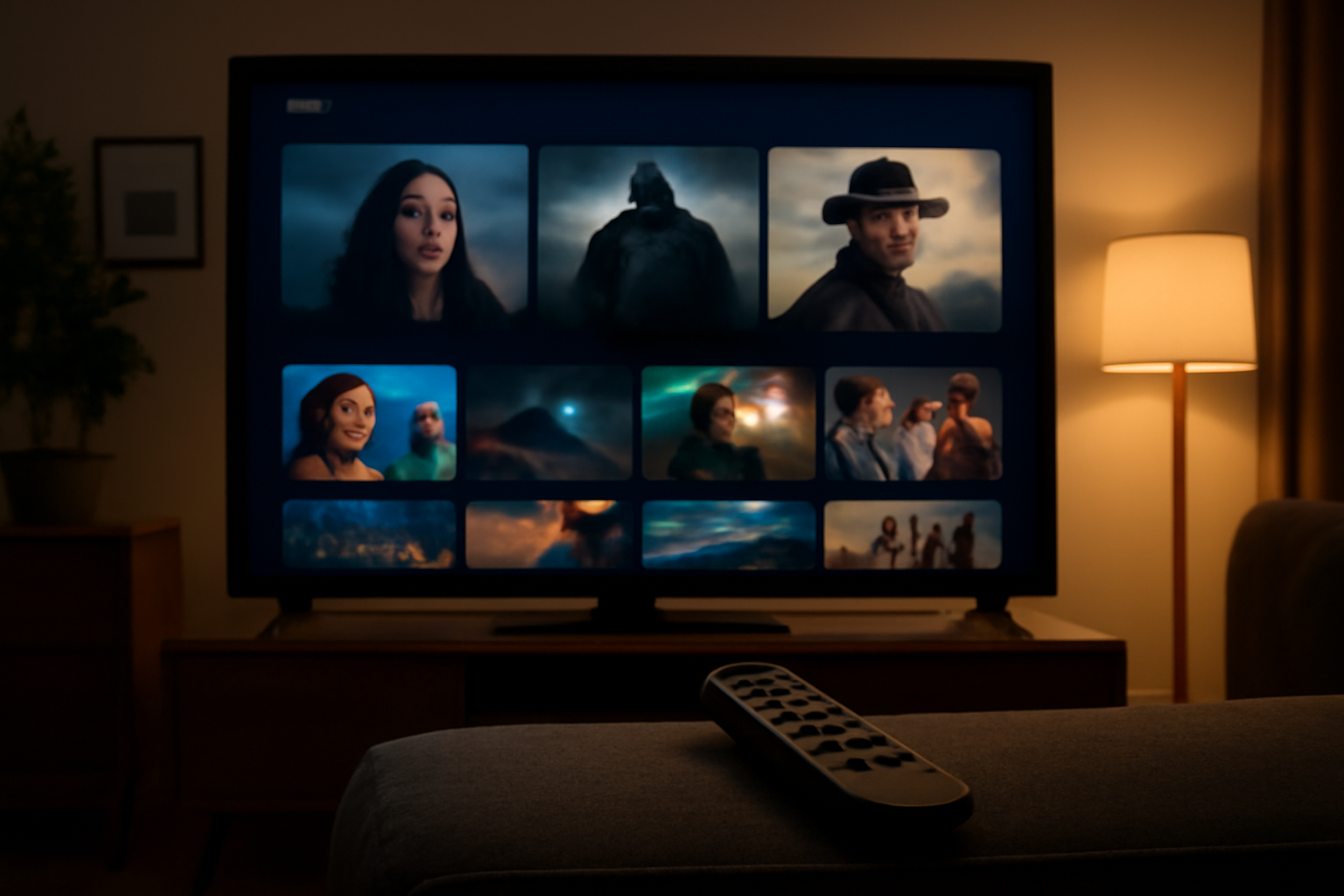 Streaming service remote control with HBO Max and Paramount+ app icons on a television screen