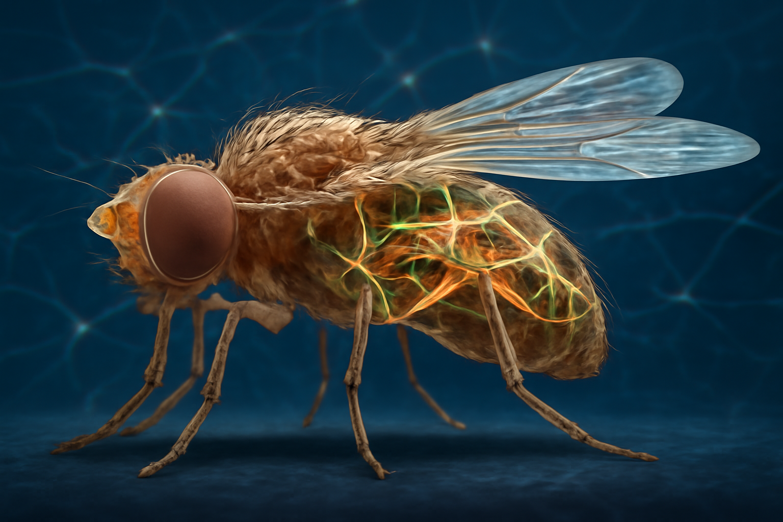 Illustration of a fruit fly with neural connections
