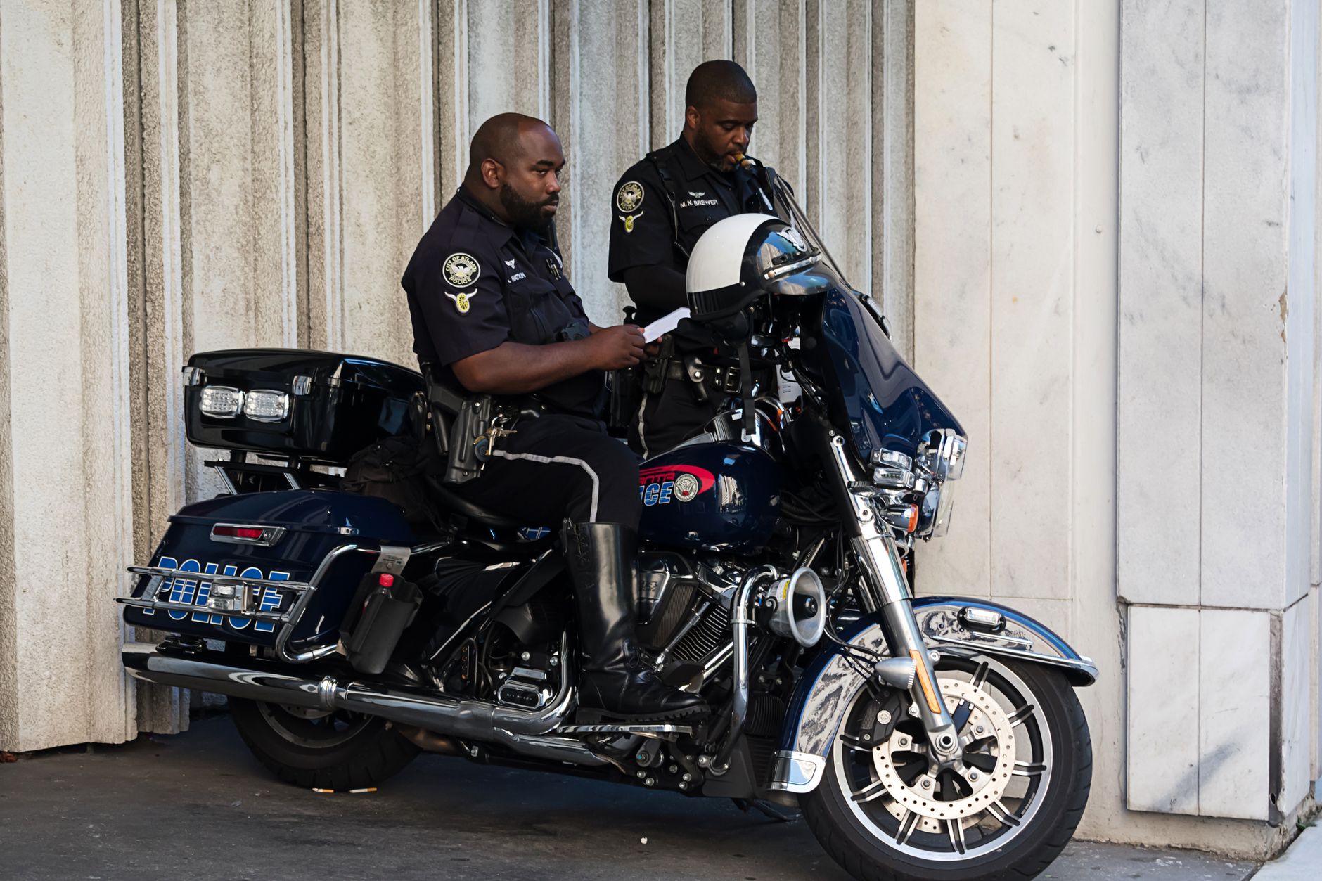 Police patrol car parked outside a municipal building in a small Mississippi town