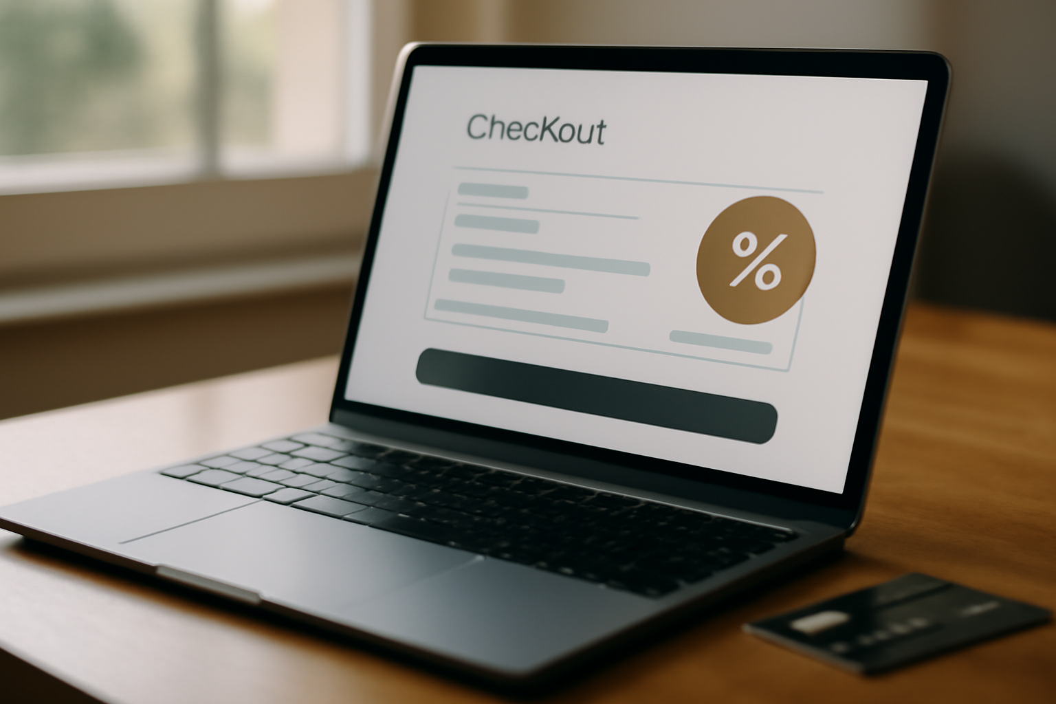 Laptop screen showing an online checkout page with a discount coupon code entry field