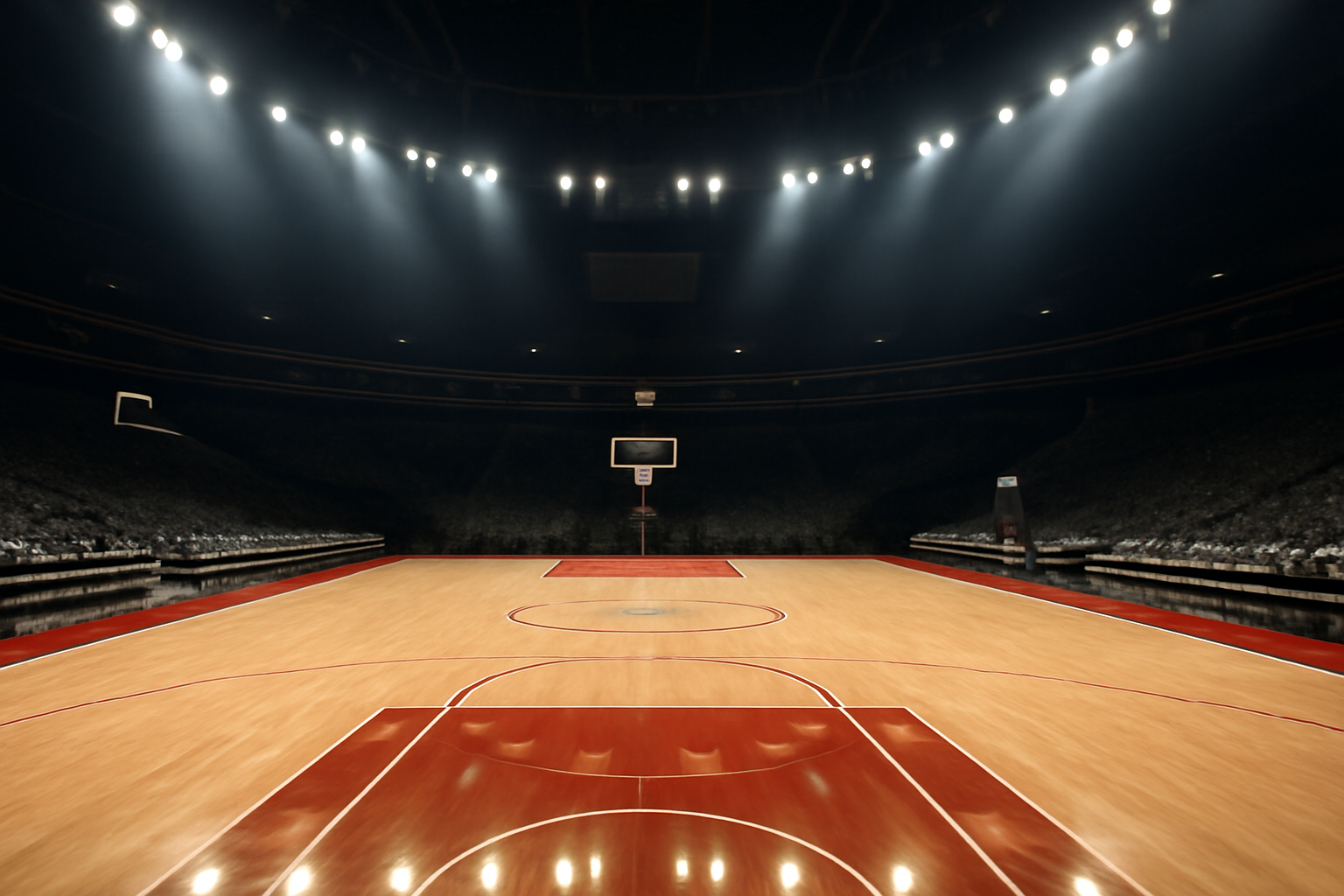 Empty basketball court at Chase Center before tipoff with both team benches vacated ahead of the national anthem